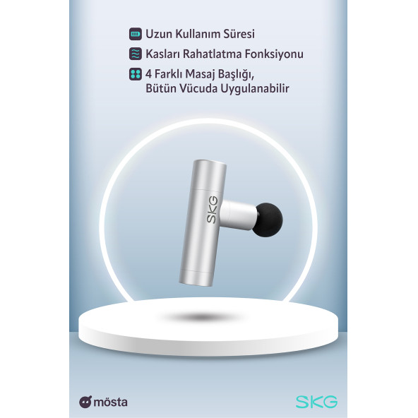 SKG F3 Lite Mini Taşınabilir Masaj tabancası 4 Darbe Yoğunluğu, Farklı Bölgelerde kullanım sağlayan 4 modüler Masaj Başlığı, Ergonomik 230gram - 3