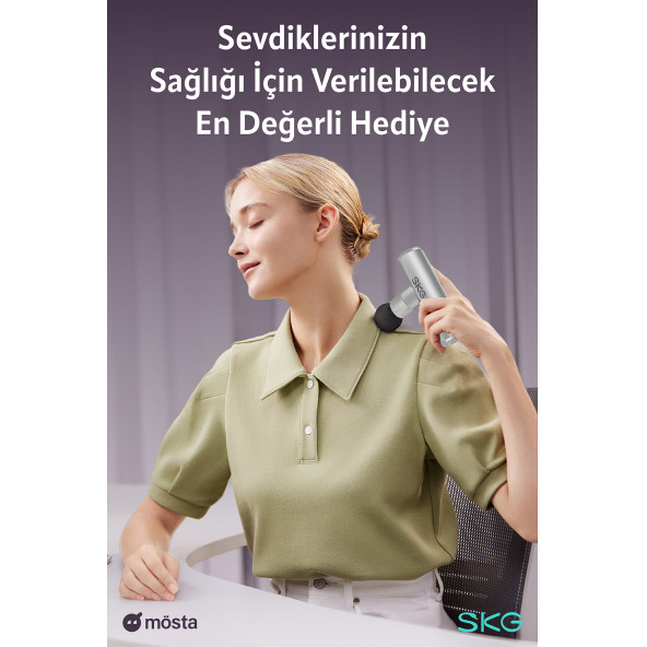SKG F3 Lite Mini Taşınabilir Masaj tabancası 4 Darbe Yoğunluğu, Farklı Bölgelerde kullanım sağlayan 4 modüler Masaj Başlığı, Ergonomik 230gram - 4
