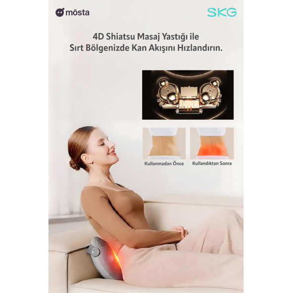 SKG T1-2 PRO Masaj Yastığı, Özel Termoterapi-Isı Terapisi, Bel, Kalça, Sırt, Omuz Boyun Masaj Aleti, Kablosuz ve Type-C - 5