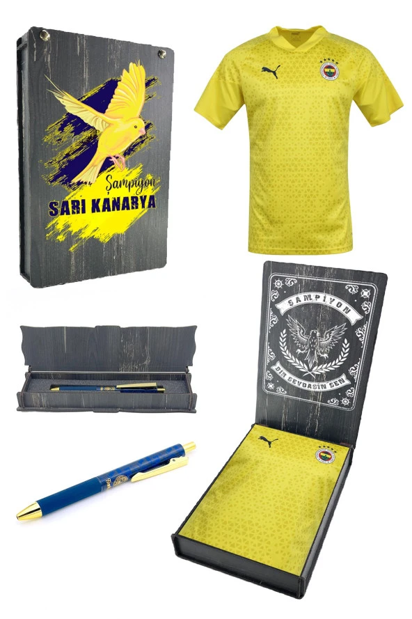 Fb Tsrt 100 Fenerbahçe Orijinal A Takım Futbolcu Antrenman T-Shirt + Kalem Set Ahşap Kutulu