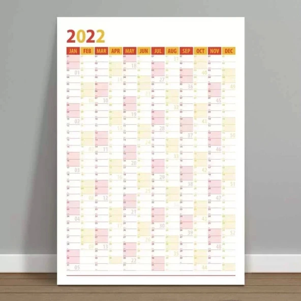 2025 Yıllık Planlama Duvar Takvimi, Sarı Kırmızı Wall Planner