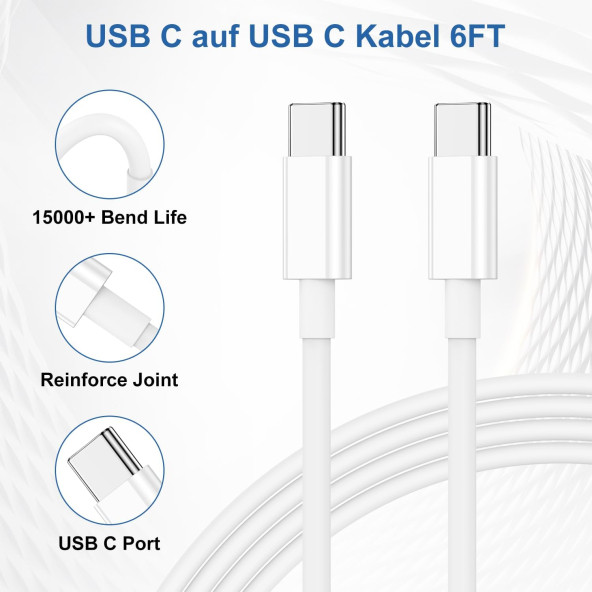 iPhone 15 şarj kablosu ile 25 W, USB C hızlı şarj cihazı, USB C h - 3