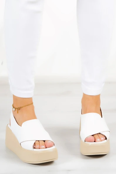 Erkan Saçmacı Olivia Beyaz Hakiki Deri Dolgu Topuklu Sandalet - 3