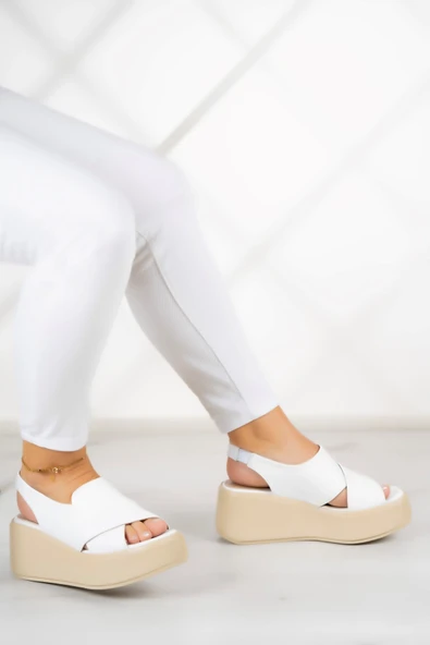 Erkan Saçmacı Olivia Beyaz Hakiki Deri Dolgu Topuklu Sandalet - 2