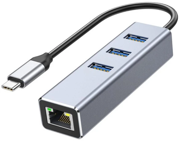 PrimeX PX-5224 Type C To Ethernet Gigabit, Type C to Rj45 + 3 Port USB3.0 Hub Çoklayıcı Adaptör(Type C Çıkışlı Tüm Bilgisyarlar) ürün görseli 1
