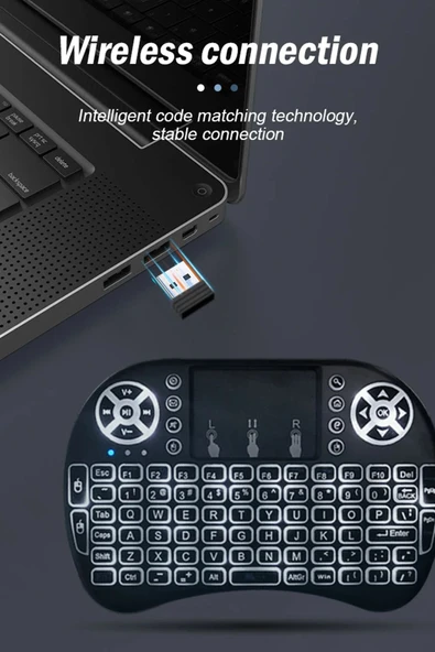 Bluetooht Uyumlu Kablosuz Klavye Mouse Tv Klavye Işıklı Kablosuz Mini Klavye Dokunmatik Mouse - 6