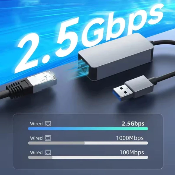 PrimeX PX-4743 USB To Gigabit Ethernet, USB3.0 to RJ45 10/100/1000/2500Mbps Gigabit İnternet Çevirici, USB to Ethernet Dönüştürücü Adaptör - 6