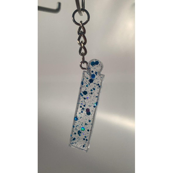 İ Harfi Şeffaf Epoksi Mavi Glitter Süslemeli Gümüş Halka Anahtarlık El Yapımı Hediyelik - 2
