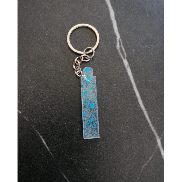 İ Harfi Şeffaf Epoksi Mavi Glitter Süslemeli Gümüş Halka Anahtarlık El Yapımı Hediyelik - 4