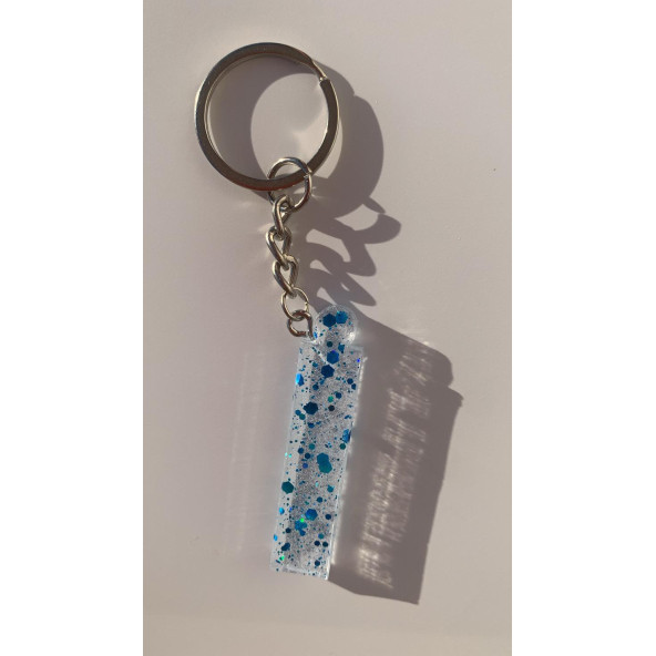 İ Harfi Şeffaf Epoksi Mavi Glitter Süslemeli Gümüş Halka Anahtarlık El Yapımı Hediyelik - 7