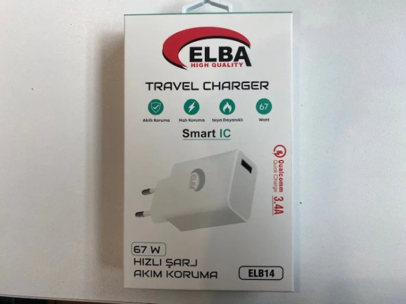 Elba USB 67w 3.4A Hızlı Şarj Akıllı Koruma -Isıya Dayanıklı EV Şarj Kafa