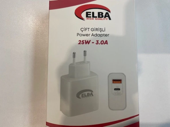 Elba 25W 3.0A Usb-A To Usb-C Çift Girişli Hızlı Şarj Akım Koruma Isıya Dayanıklı EV Şarj Kafa