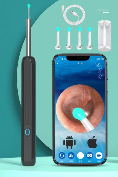 Kameralı Kulak Temizleme Cihazı – 360° Dönebilen HD Görüntülü Çubuk, Tüm Cihazlarla Uyumlu