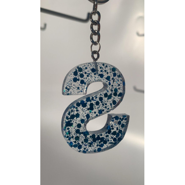 S Harfi Şeffaf Epoksi Mavi Glitter Süslemeli Gümüş Halka Anahtarlık El Yapımı Hediyelik - 8