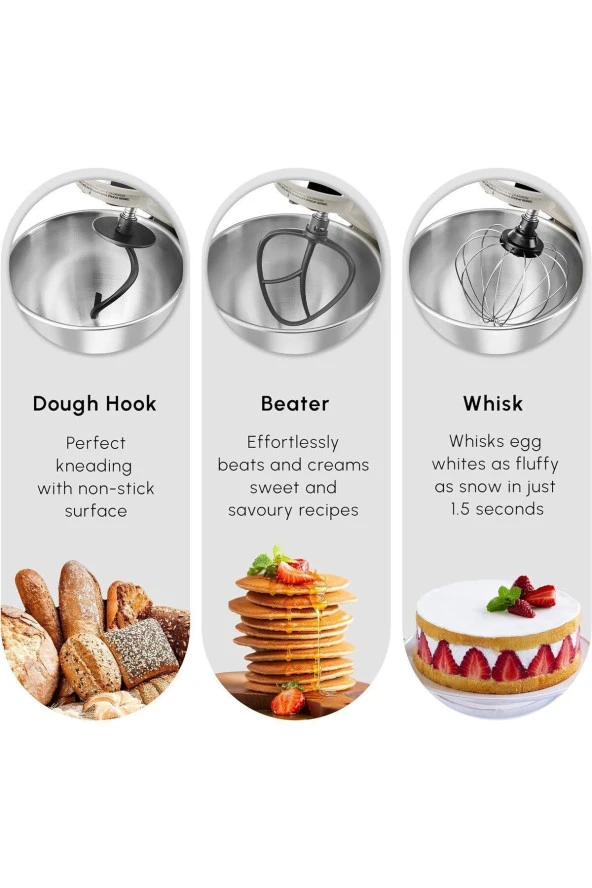 Karaca 6 kademeli PRO Çift kollu aparat Hamur Yoğurma Karıştırıcı Püre ve Çırpıcı 5LT Mutfak Şefi - 7