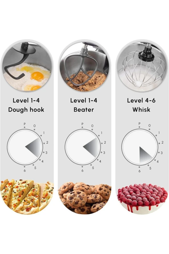 Karaca 6 kademeli PRO Çift kollu aparat Hamur Yoğurma Karıştırıcı Püre ve Çırpıcı 5LT Mutfak Şefi - 8