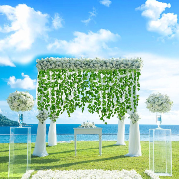 8 Adet Dekoratif Yeşil Yapraklı Yapay Sarmaşık Yapay Çiçek 230cm - 3