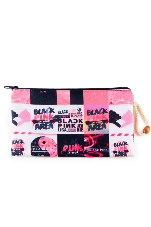 Blackpink K-Pop Desenli Kalemlik Fermuarlı Makyaj Çantası Büyük Boy - 2