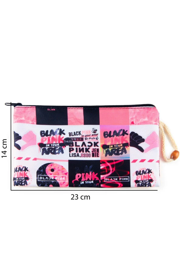 Blackpink K-Pop Desenli Kalemlik Fermuarlı Makyaj Çantası Büyük Boy - 3