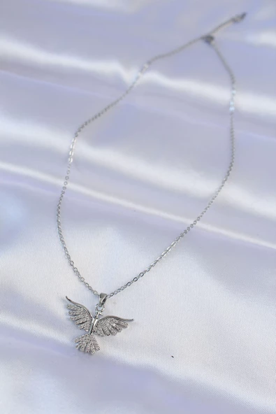 316L Çelik Zincir Gümüş Renk Zirkon Taşlı Anka Kuşu Tasarımlı Kolye - TJ-BKO8745 - Resim 2