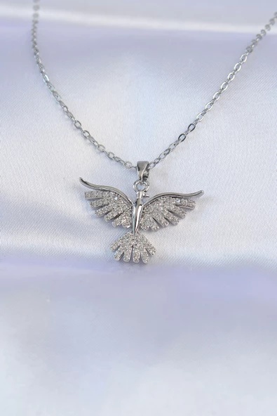 316L Çelik Zincir Gümüş Renk Zirkon Taşlı Anka Kuşu Tasarımlı Kolye - TJ-BKO8745 ürün görseli