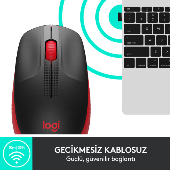 Logitech M191 910-005910 Kırmızı Optik Kablosuz Mouse - Resim 3