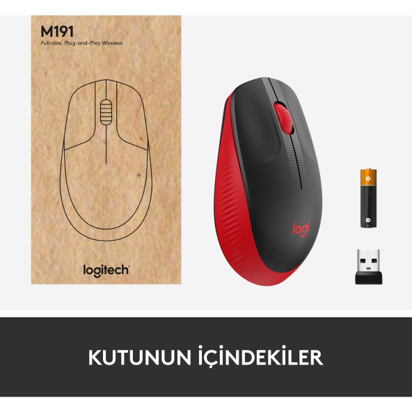 Logitech M191 910-005910 Kırmızı Optik Kablosuz Mouse - Resim 6