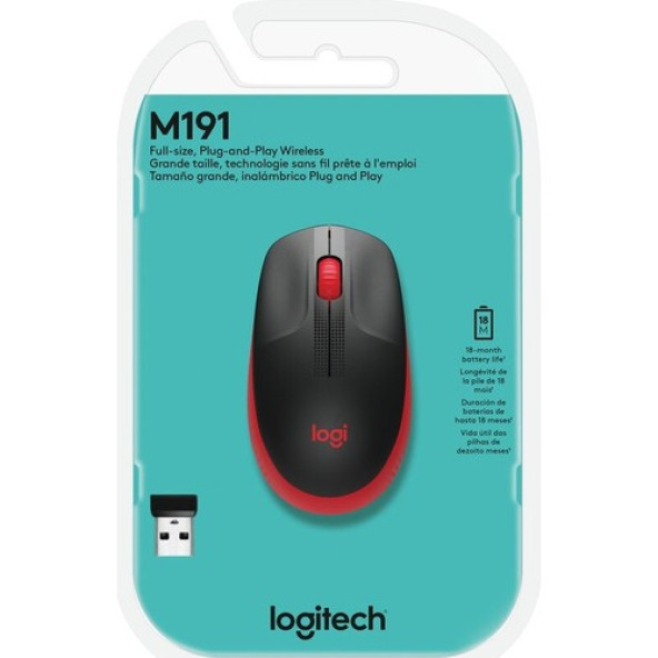 Logitech M191 910-005910 Kırmızı Optik Kablosuz Mouse - Resim 7