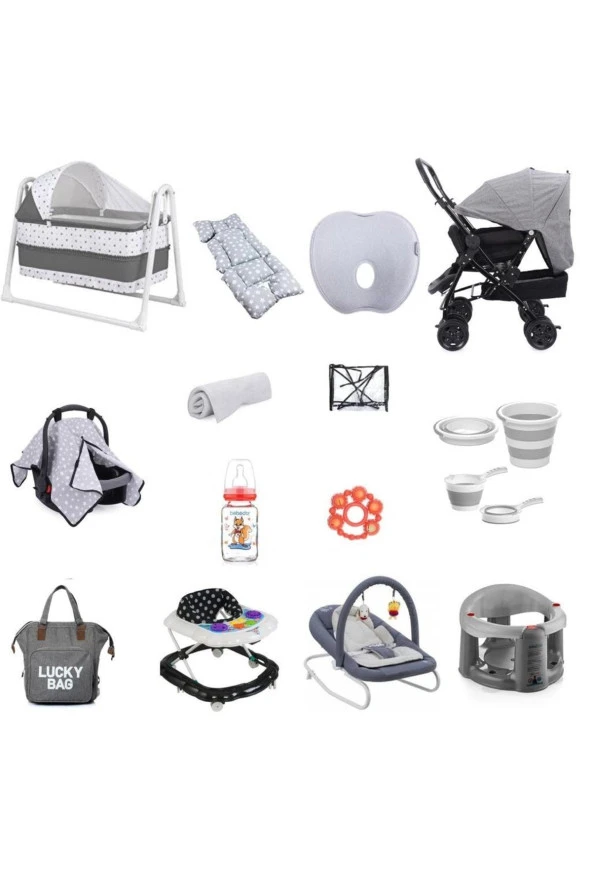 ALDEBA Çiftyön Bebek Arabası Bebek Çeyiz Seti 16parça Beşik Anakucağı Düz Kafa Yastığı Puset Banyo Oturağı