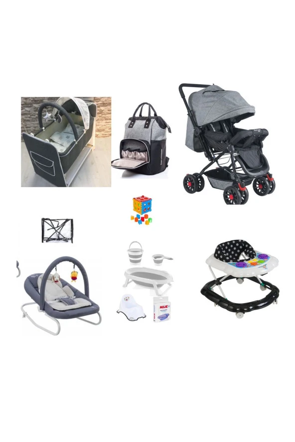 LETS GO BABY  Ana Kucağı Bebek Arabası Cibinlkli Beşik Çanta Katlanır Küvet Seti Yürüteç Yağmurluk Oyuncak 11Parça