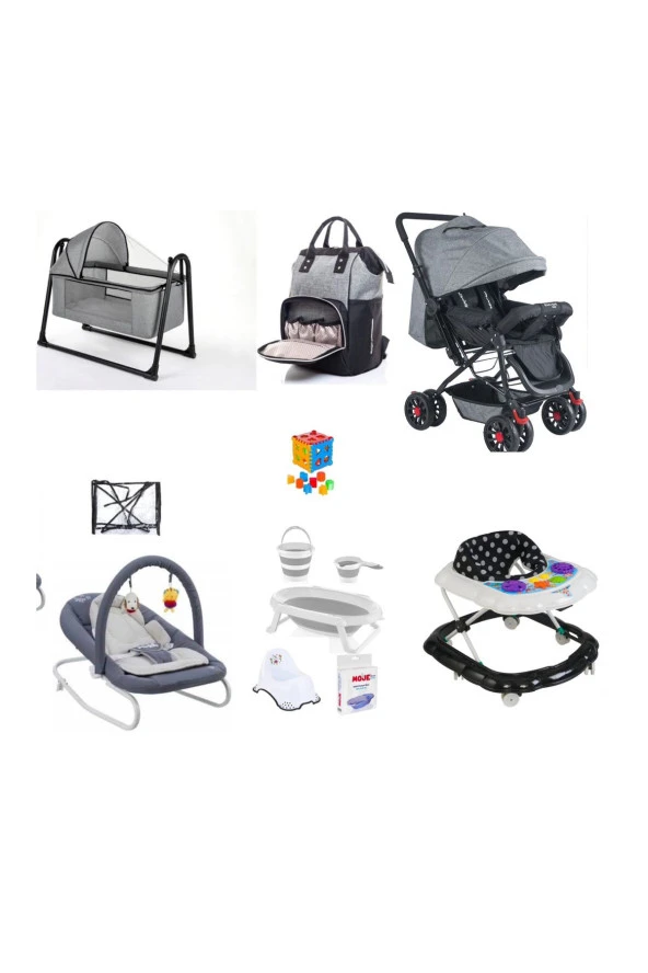 LETS GO BABY  Ana Kucağı Bebek Arabası Tenteli Beşik Çanta Katlanır Küvet Seti Yürüteç Yağmurluk Oyuncak 11Parça