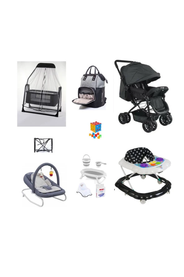 LETS GO BABY  Ana Kucağı Bebek Arabası Cibinlkli Beşik Çanta Katlanır Küvet Seti Yürüteç Yağmurluk Oyuncak 11Parça