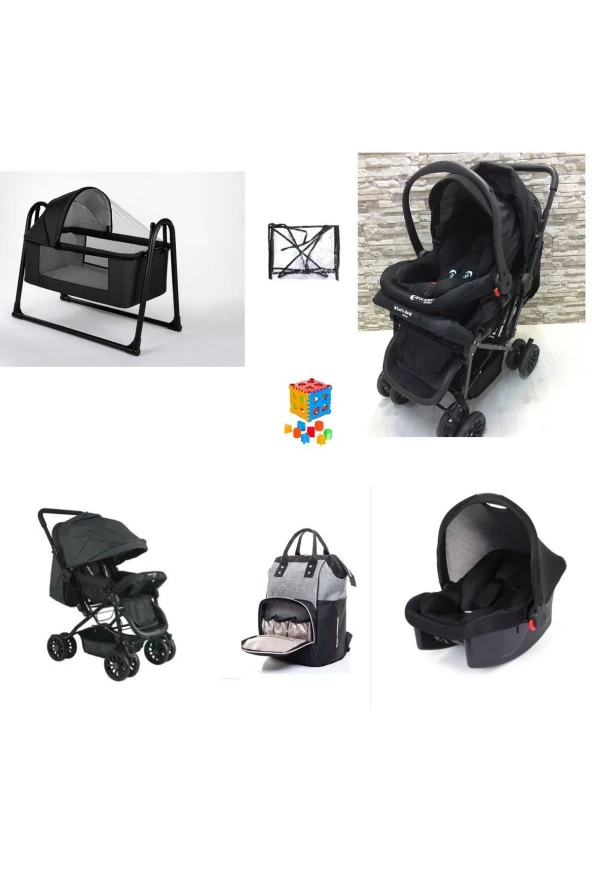 LETS GO BABY  Bebek Çeyiz Seti 6Parça Bebek Arabası Beşik Çanta Puset Yağmurluk Oyuncak