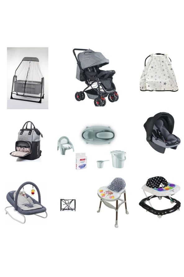 LETS GO BABY  Bebek Seti 15Parça Çift Yön Tüllü Bebek Arabası Beşik Ana Kucağı Yürüteç Küvet Puset Mama Sandalyesi