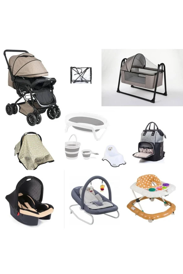 LETS GO BABY  Çift Yön Bebek Arabası Beşik 13Parça set Katlanır Küvet Seti Anakucağı Puset Yürüteç Çanta