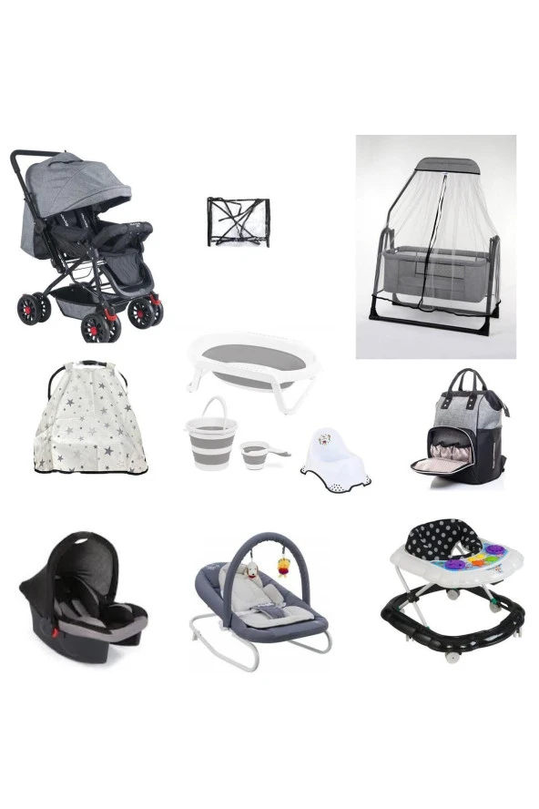 LETS GO BABY  Çift Yön Bebek Arabası Beşik 13Parça set Katlanır Küvet Seti Anakucağı Puset Yürüteç Çanta ürün görseli 1