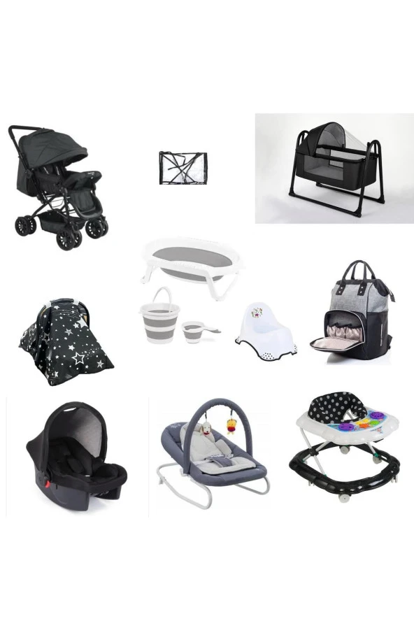 LETS GO BABY  Çift Yön Bebek Arabası Beşik 13Parça set Katlanır Küvet Seti Anakucağı Puset Yürüteç Çanta