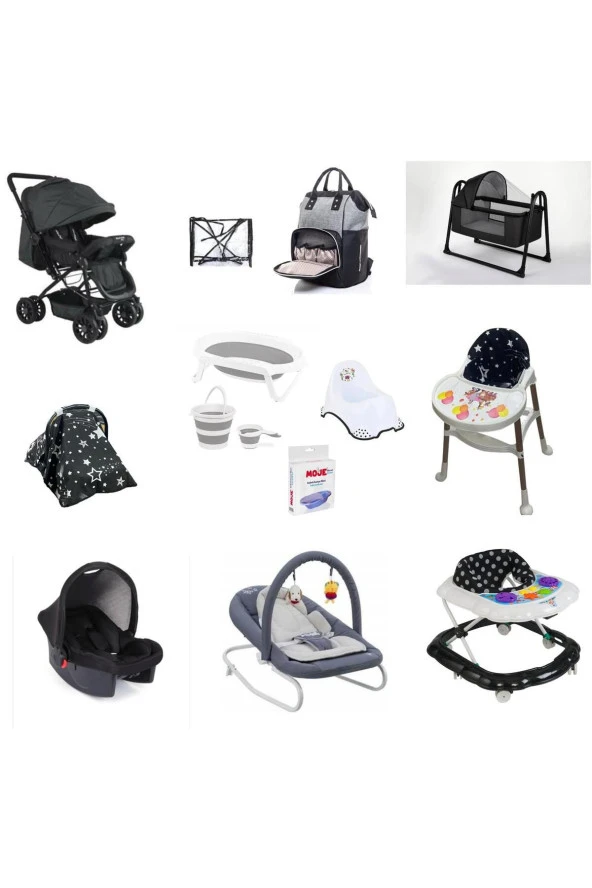 LETS GO BABY  Çift Yön Bebek Arabası Beşik 15parça Set Katlanır Küvet Seti Anakucağı Puset Yürüteç Çanta