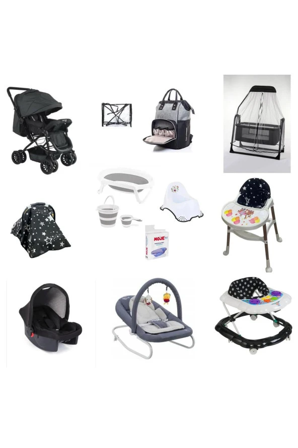 LETS GO BABY  Çift Yön Bebek Arabası Beşik 15parça Set Katlanır Küvet Seti Anakucağı Puset Yürüteç Çanta