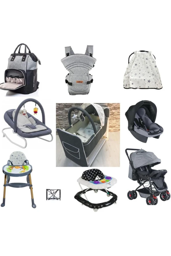 LETS GO BABY Bebek Çeyiz Seti 11parça Çift Yön Bebek Arabası Beşik Ana Kucağı Yürüteç Puset Mama Sandalyesi
