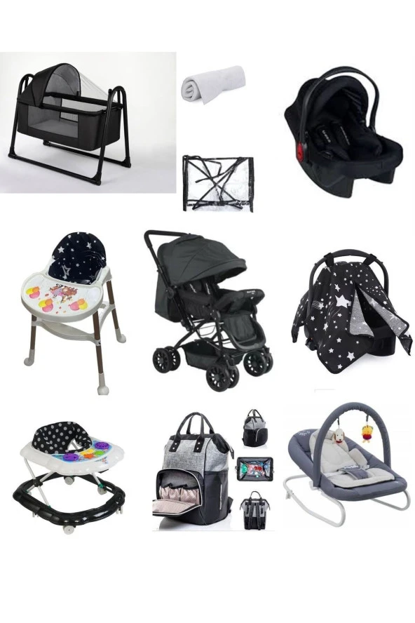 LETS GO BABY Bebek Çeyiz Seti 10parça Çift Yön Bebek Arabası Beşik Ana Kucağı Yürüteç Puset Mama Sandalyesi
