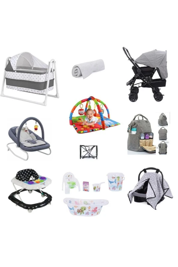 LETS GO BABY  13parça Şirin Set Beşik Bebek Arabası Oyun Halısı Ana Kucağı Küvet Seti Bakım Çantası Puset Yürüteç
