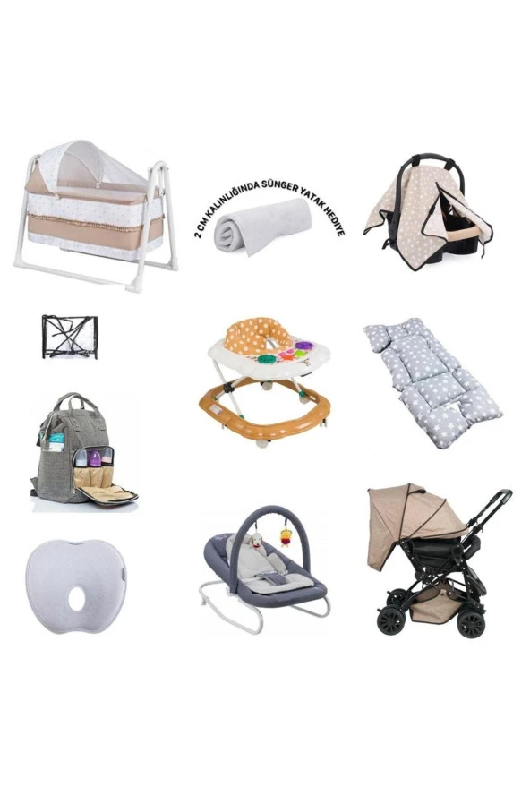 ALDEBA  Çiftyön Bebek Arabası Bebek Çeyiz Seti 11parça Beşik Anakucağı Düz Kafa Yastğı Puset Iç Minder Çanta