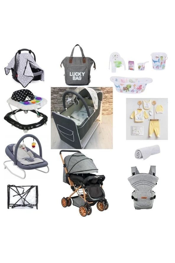 LETS GO PARTY Lets Go Baby Bebek Seti 20 Parça Çift Yön Bebek Arabası Beşik Ana Kucağı Yürüteç Küvet Kanguru Puset