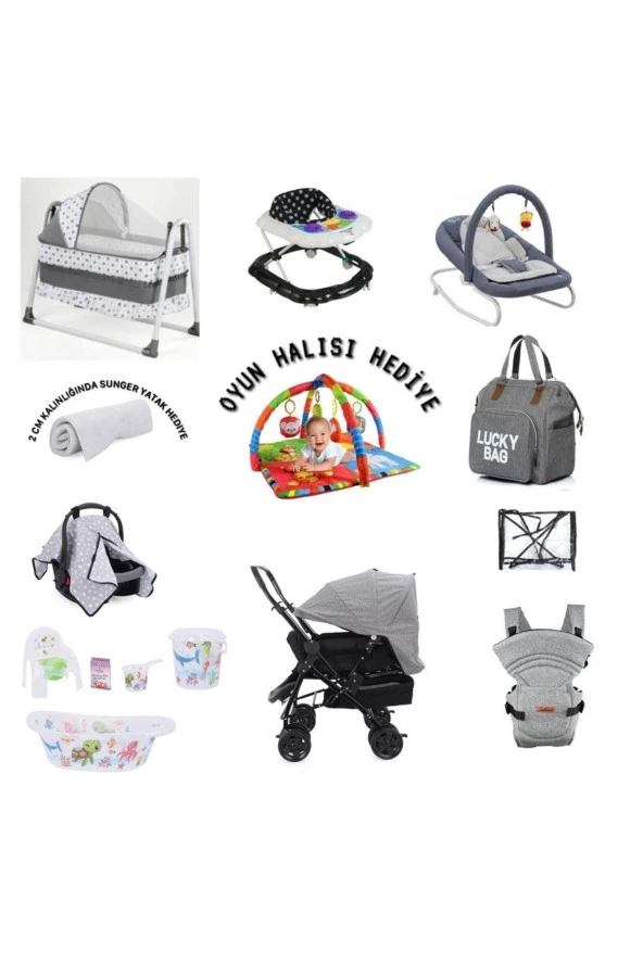 ALDEBA  Bebek Seti 15 Parça Bebek Arabası Beşik Kanguru Puset Yürüteç Anakucağı Küvet Ürün - Resim 2