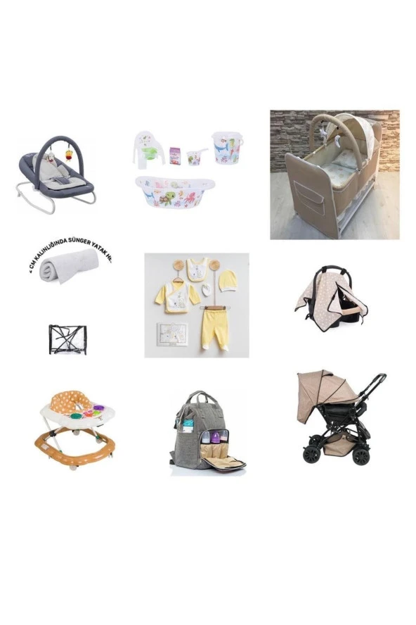 almirakids  Almiron Kids Bebek Çeyiz Seti 18 Parça Çift Yön Bebek Arabası Beşik Ana Kucağı Yürüteç Küvet Puset