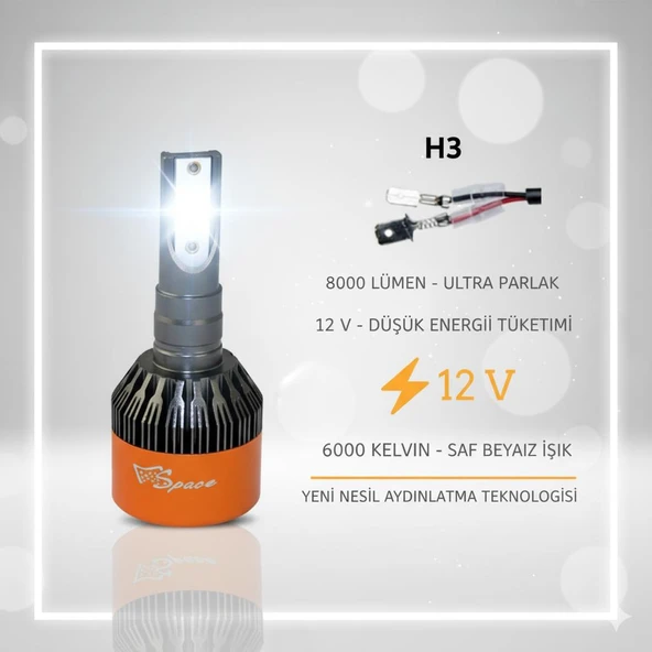 Space 12V 8000LM Beyaz H3 Led Far Ampulü (48W) ürün görseli 1