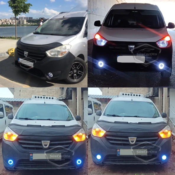 Dacia Lodgy 2012-2022 Uyumlu Üniversal Mercekli Angel Sis Farı Metal Su Geçirmez 76 mm Mavi Halkalı Gündüz Farı Angel Eyes 2 Adet - 3