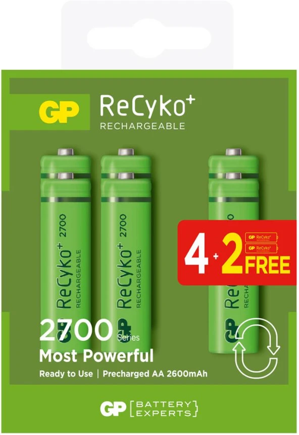 GP AA 2600 mAh Şarjlı Kalem Pil 4+2'li Paket GP270AAHCE4-2