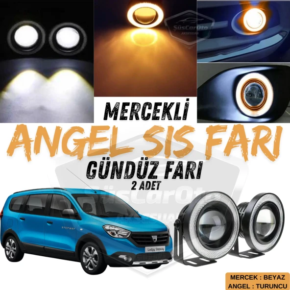Dacia Lodgy 2012-2022 Uyumlu Üniversal Mercekli Angel Sis Farı Metal Su Geçirmez 76 mm Turuncu Halkalı Gündüz Farı Angel Eyes 2 Adet ürün görseli 1